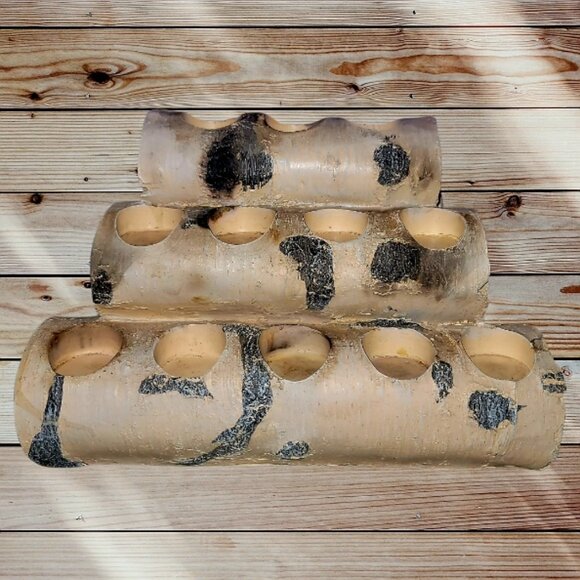 Other - Resin Rustic Woodland Faux Log - 12-Tea Light Candle Holder Indoor Home Decor